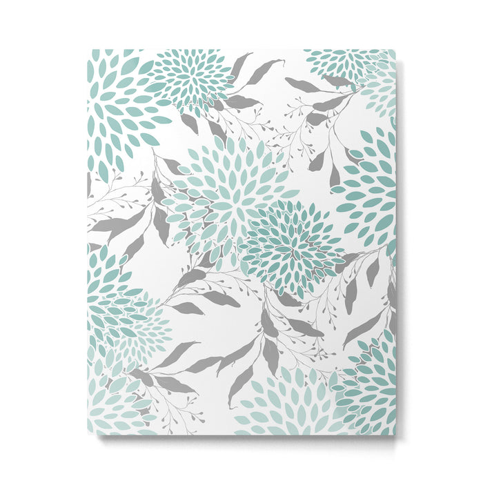 Festive, Floral Blooms and Leaves, Teal and Gray Metal Print Gallery Image 1