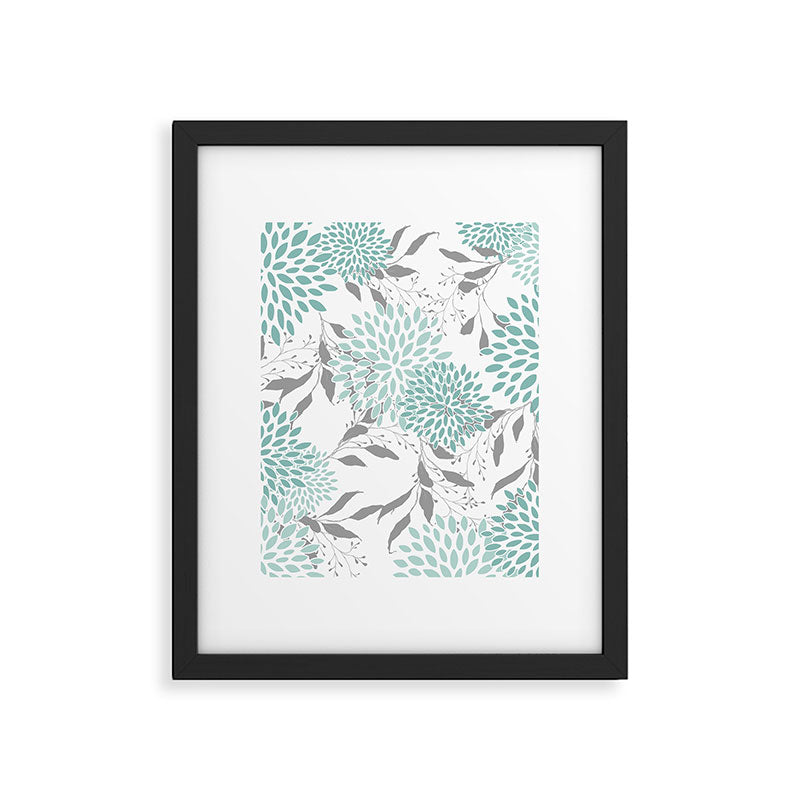 Festive, Floral Blooms and Leaves, Teal and Gray Framed Art Print Gallery Image 6