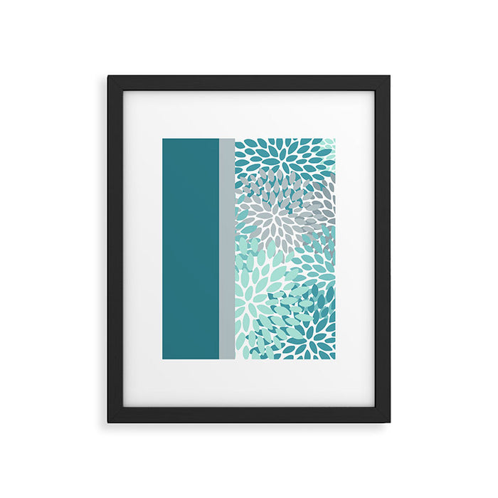 Festive, Floral, Color Block, Teal, Turquoise, Gray Framed Art Print Gallery Image 1