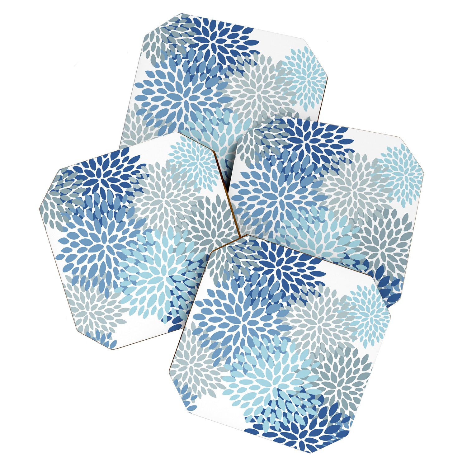 Festive, Floral Pattern, Blue and Gray, Floral Prints Coaster Gallery Image 1