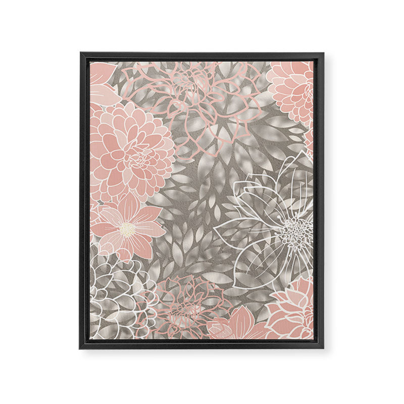 Festive, Floral Pattern Dahlias, Pink, Gray, White Framed Canvas Print Gallery Image 8