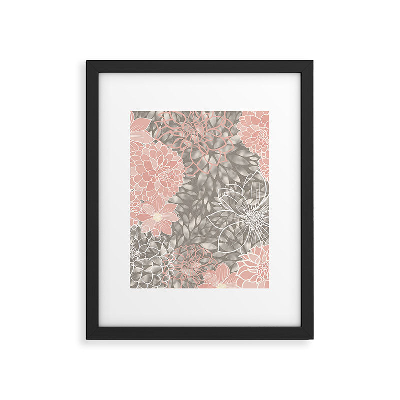 Festive, Floral Pattern Dahlias, Pink, Gray, White Framed Art Print Gallery Image 6