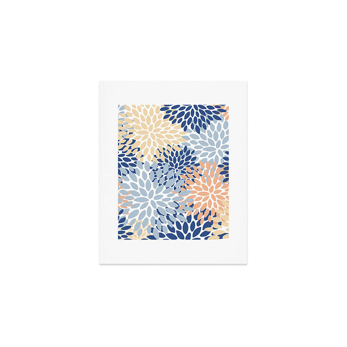 Festive, Floral Print, Coral, Peach, Light Blue, Navy Art Print Gallery Image 1