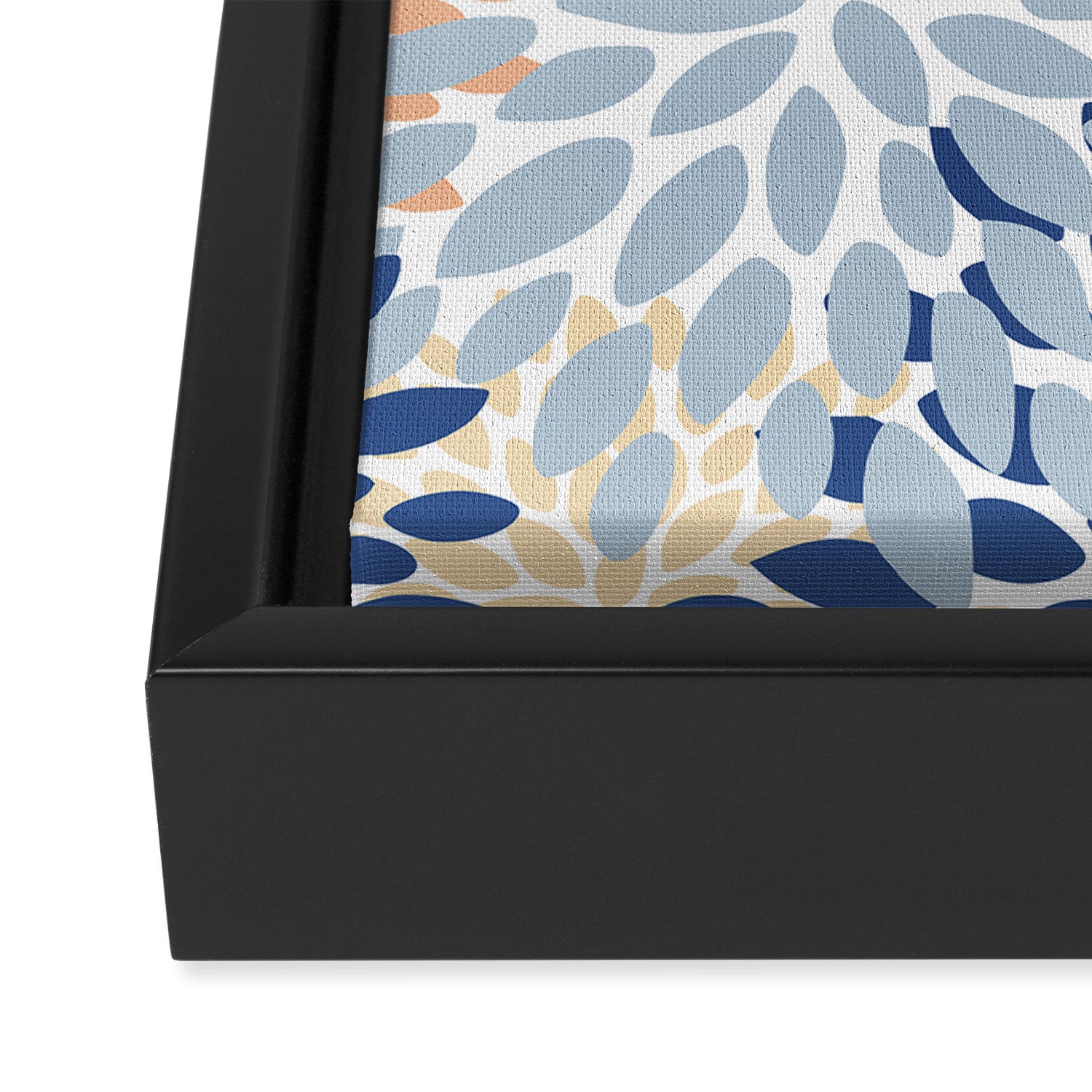 Festive, Floral Print, Coral, Peach, Light Blue, Navy Framed Canvas Print Gallery Image 3