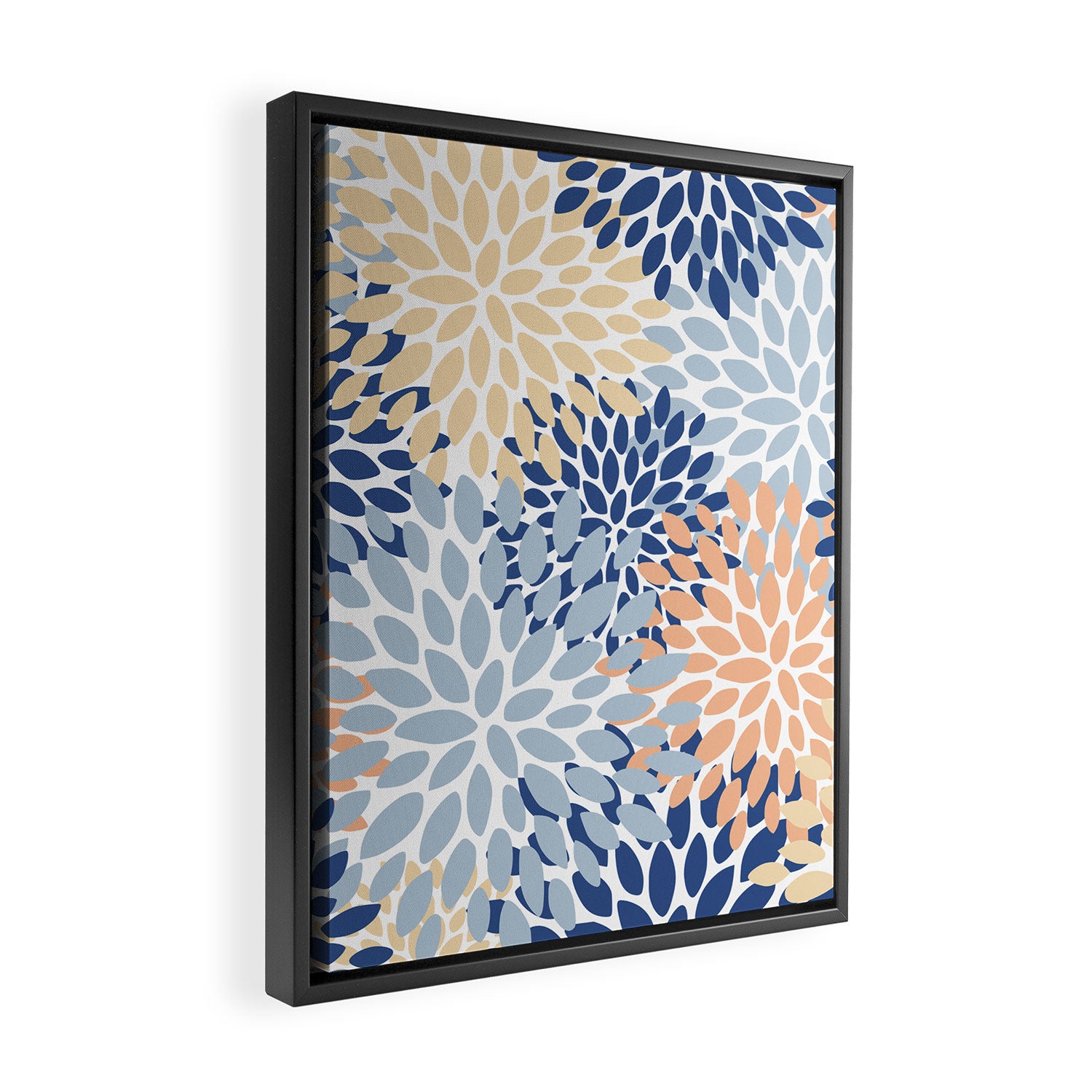 Festive, Floral Print, Coral, Peach, Light Blue, Navy Framed Canvas Print Gallery Image 2