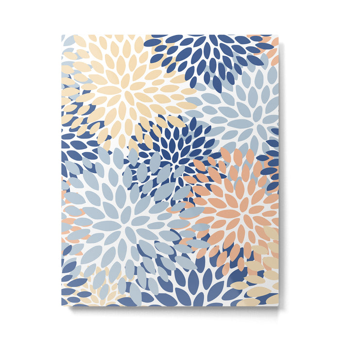 Festive, Floral Print, Coral, Peach, Light Blue, Navy Metal Print Gallery Image 1