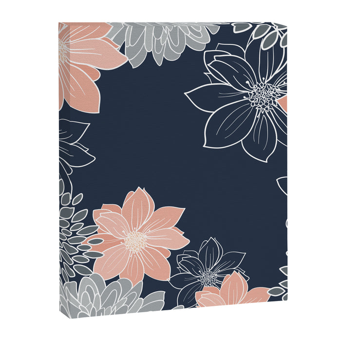 Festive, Floral Prints and Line Art, Navy Blue, Coral and Gray Canvas Print Gallery Image 1
