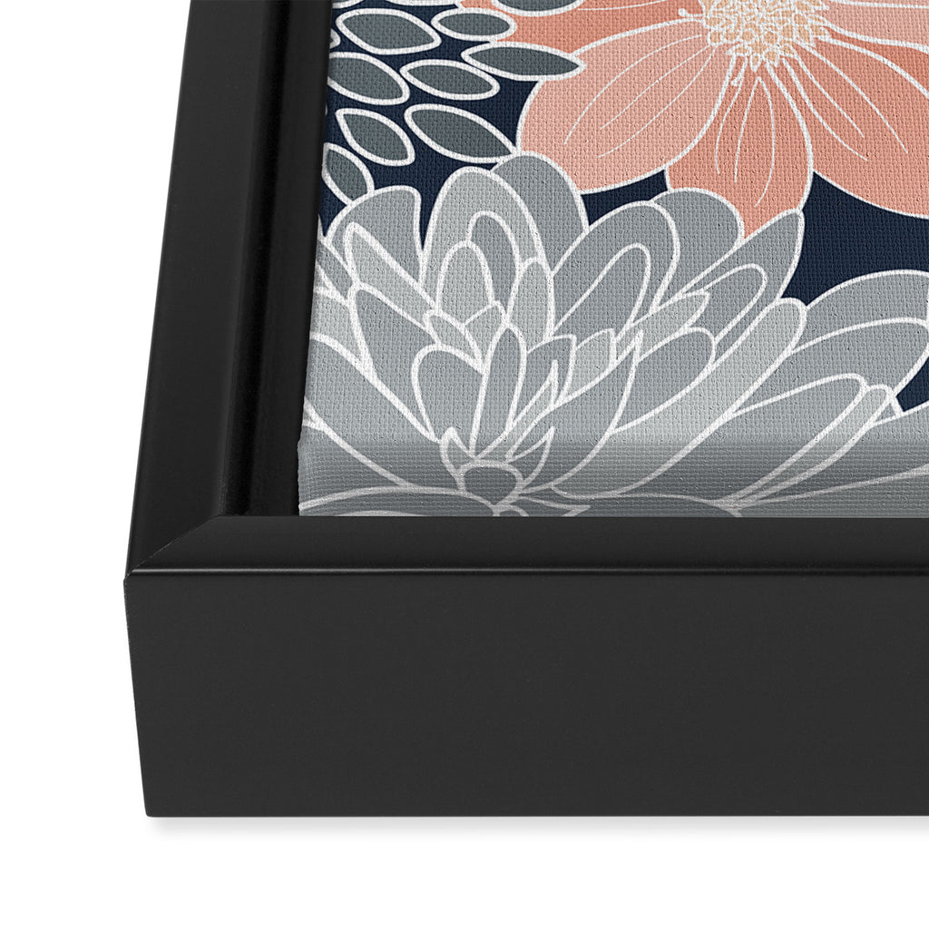 Festive, Floral Prints and Line Art, Navy Blue, Coral and Gray Framed Canvas Print Gallery Image 3