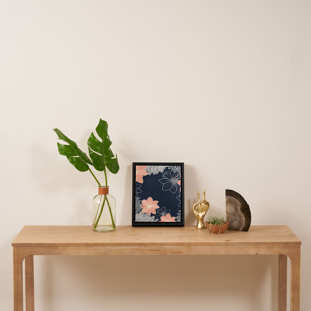 Festive, Floral Prints and Line Art, Navy Blue, Coral and Gray Framed Canvas Print Gallery Image 4