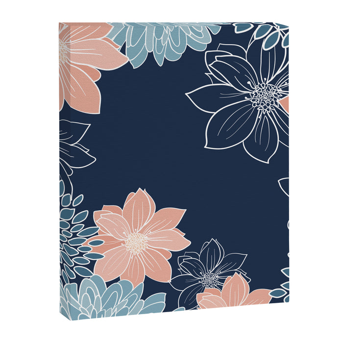 Festive, Floral Prints and Line Art, Navy Blue, Coral and Teal Canvas Print Gallery Image 1