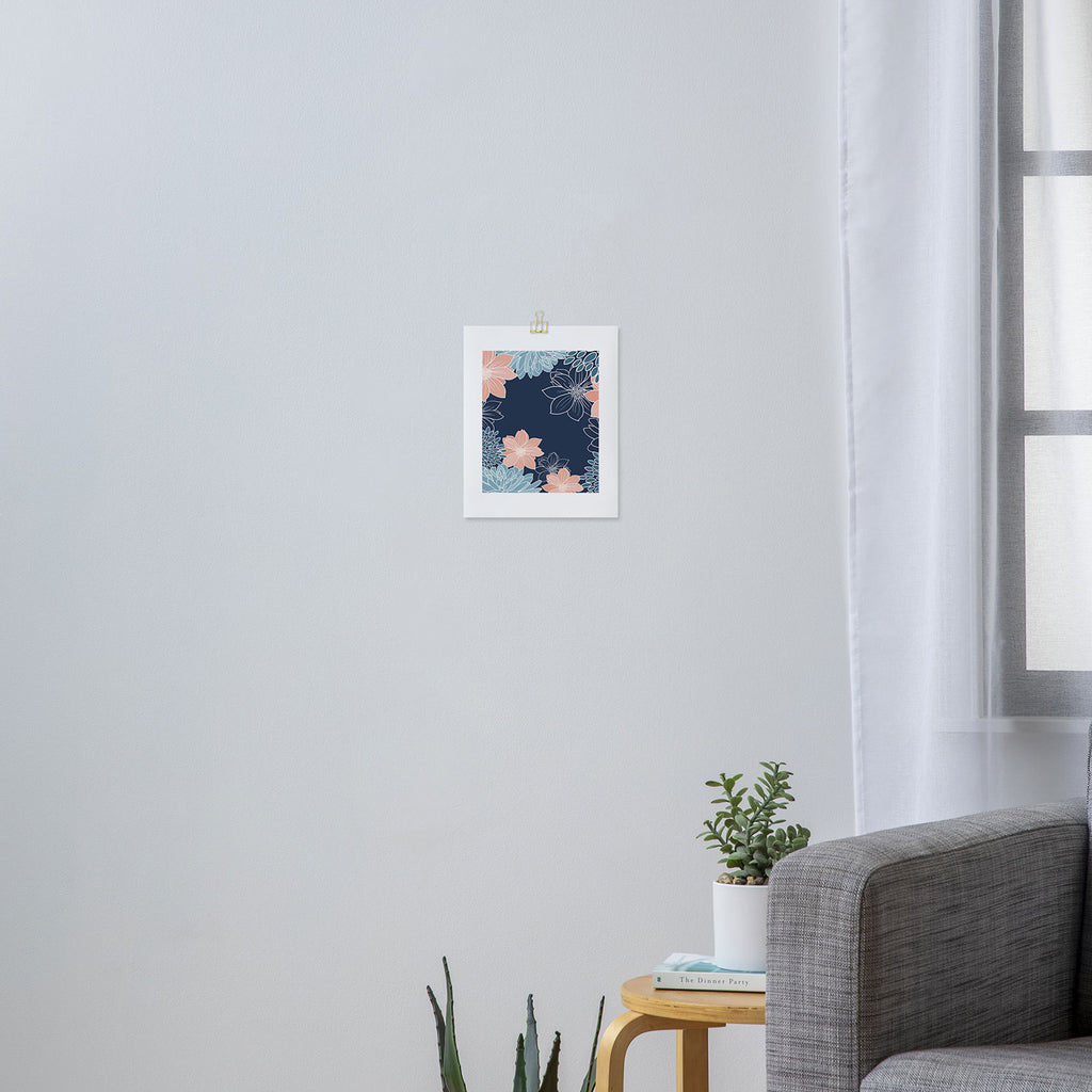 Festive, Floral Prints and Line Art, Navy Blue, Coral and Teal Art Print Gallery Image 3