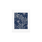 Festive, Floral Prints and Leaves, Line Art, Navy Blue and Gray Art Print Gallery Image 1