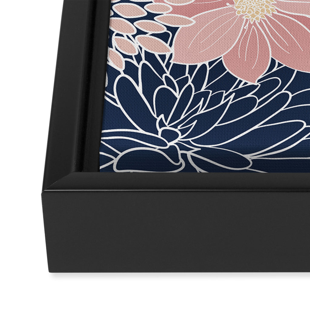 Festive, Floral Prints and Line Art, Navy Blue and Pink Framed Canvas Print Gallery Image 3