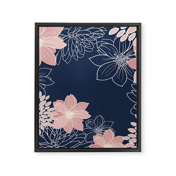 Festive, Floral Prints and Line Art, Navy Blue and Pink Framed Canvas Print Gallery Image 1