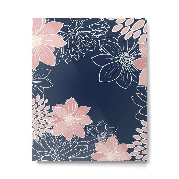 Festive, Floral Prints and Line Art, Navy Blue and Pink Metal Print Gallery Image 1
