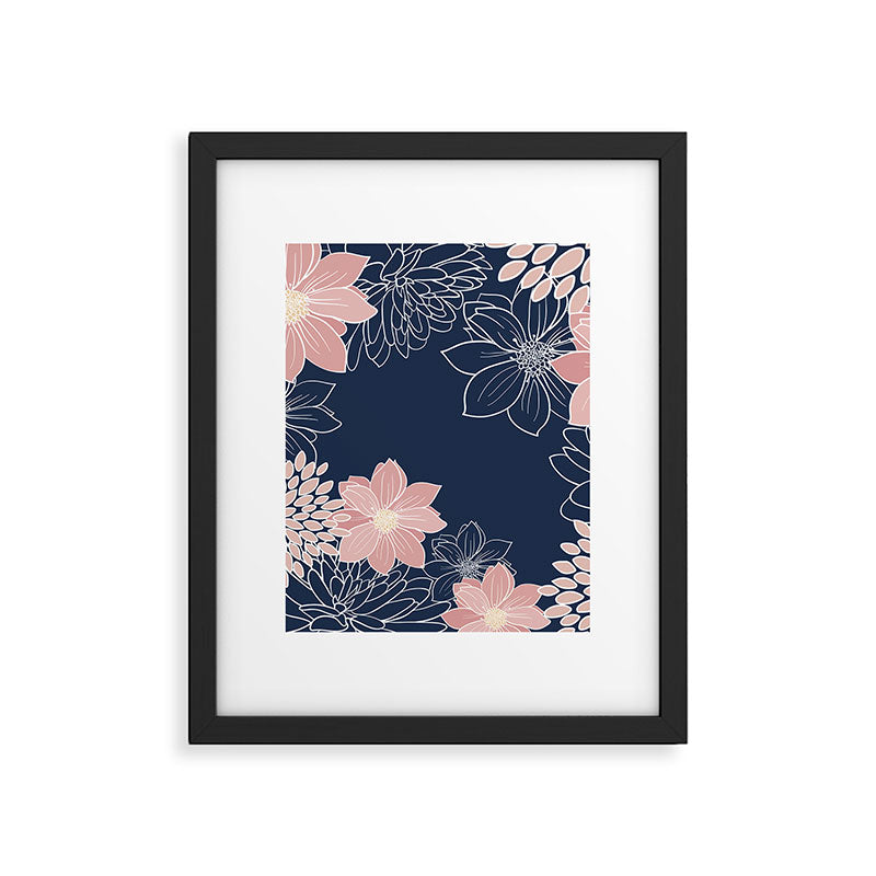 Festive, Floral Prints and Line Art, Navy Blue and Pink Framed Art Print Gallery Image 6