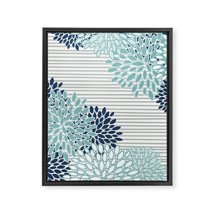 Festive, Floral Prints and Stripes, Teal and Blue Framed Canvas Print Gallery Image 1