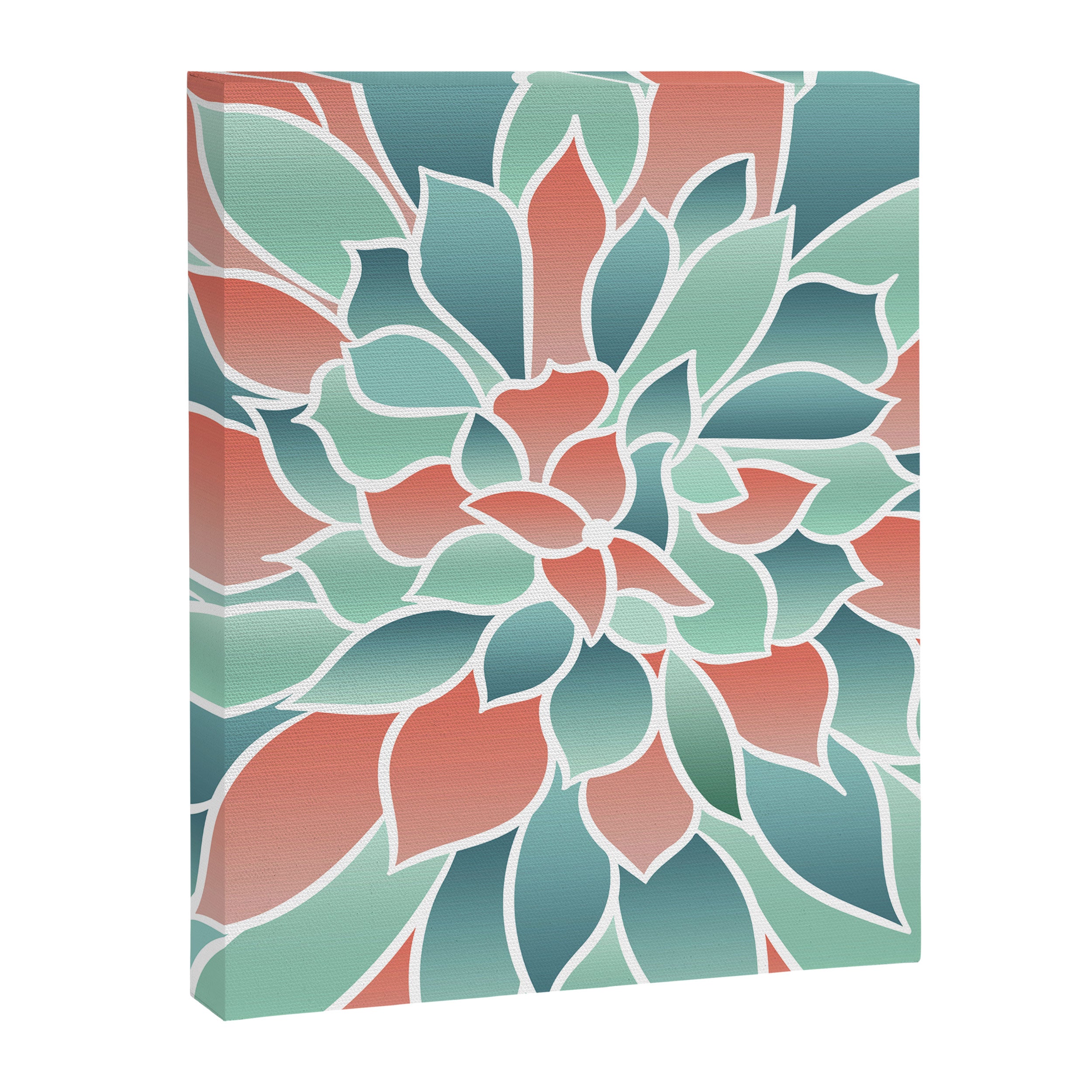 Festive, Floral Prints, Art Designs, Coral, Teal and Green Canvas Print Gallery Image 8