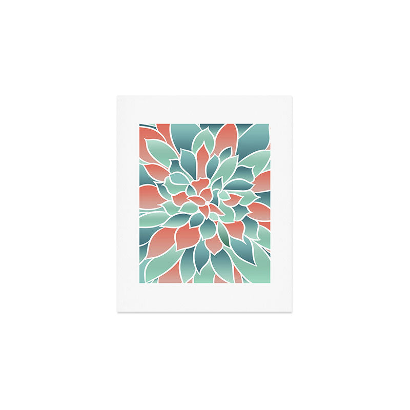 Festive, Floral Prints, Art Designs, Coral, Teal and Green Art Print Gallery Image 1
