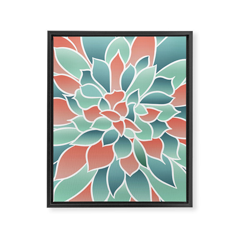 Festive, Floral Prints, Art Designs, Coral, Teal and Green Framed Canvas Print Gallery Image 8