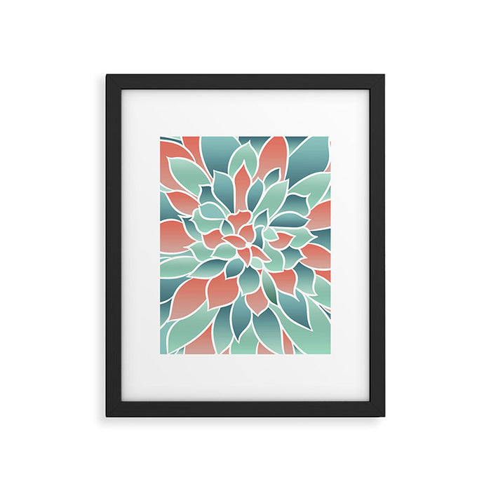 Festive, Floral Prints, Art Designs, Coral, Teal and Green Framed Art Print Gallery Image 1