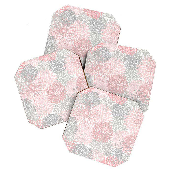 Festive, Floral Prints, Bloom Mix, Pink and Gray Coaster Gallery Image 1