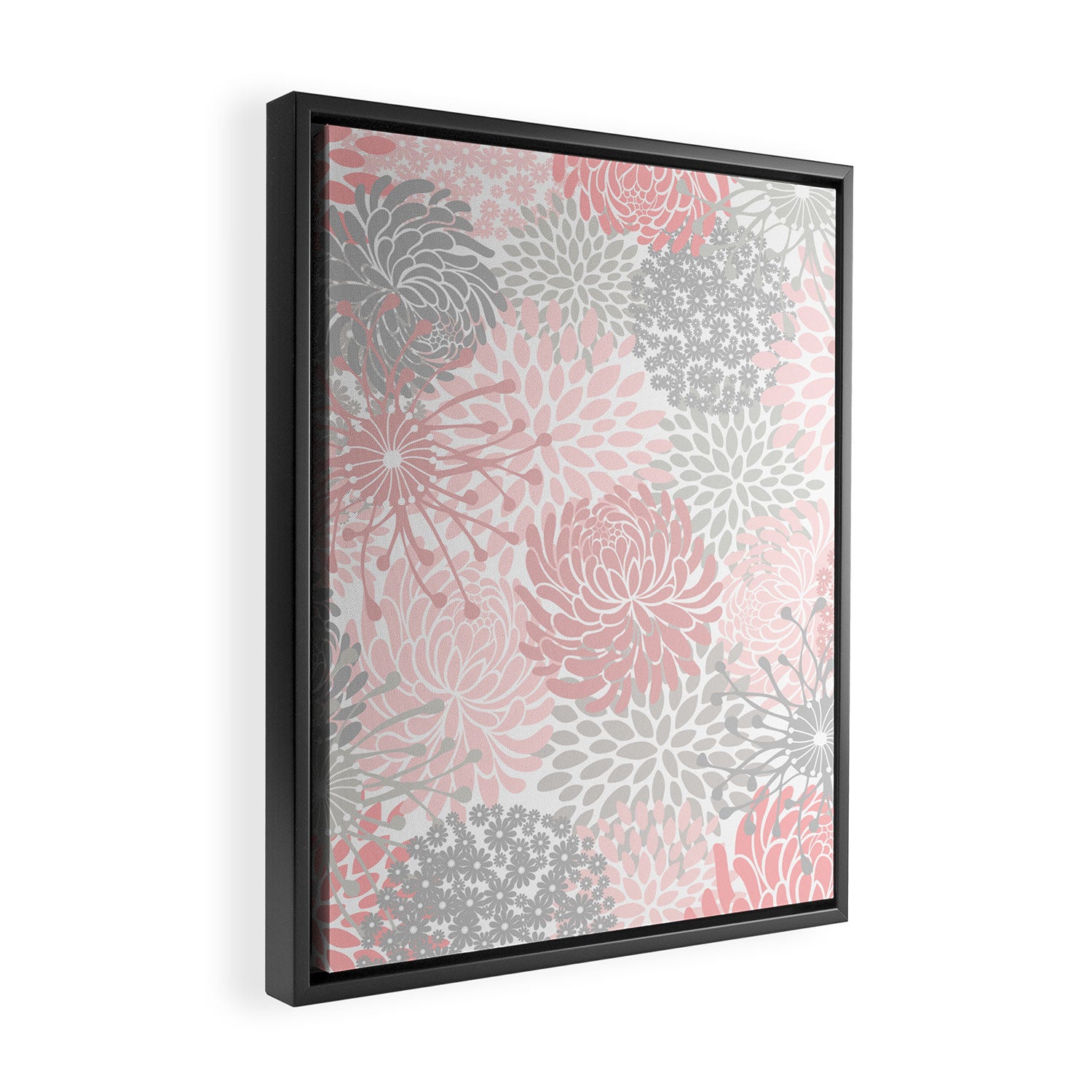Festive, Floral Prints, Bloom Mix, Pink and Gray Framed Canvas Print Gallery Image 2