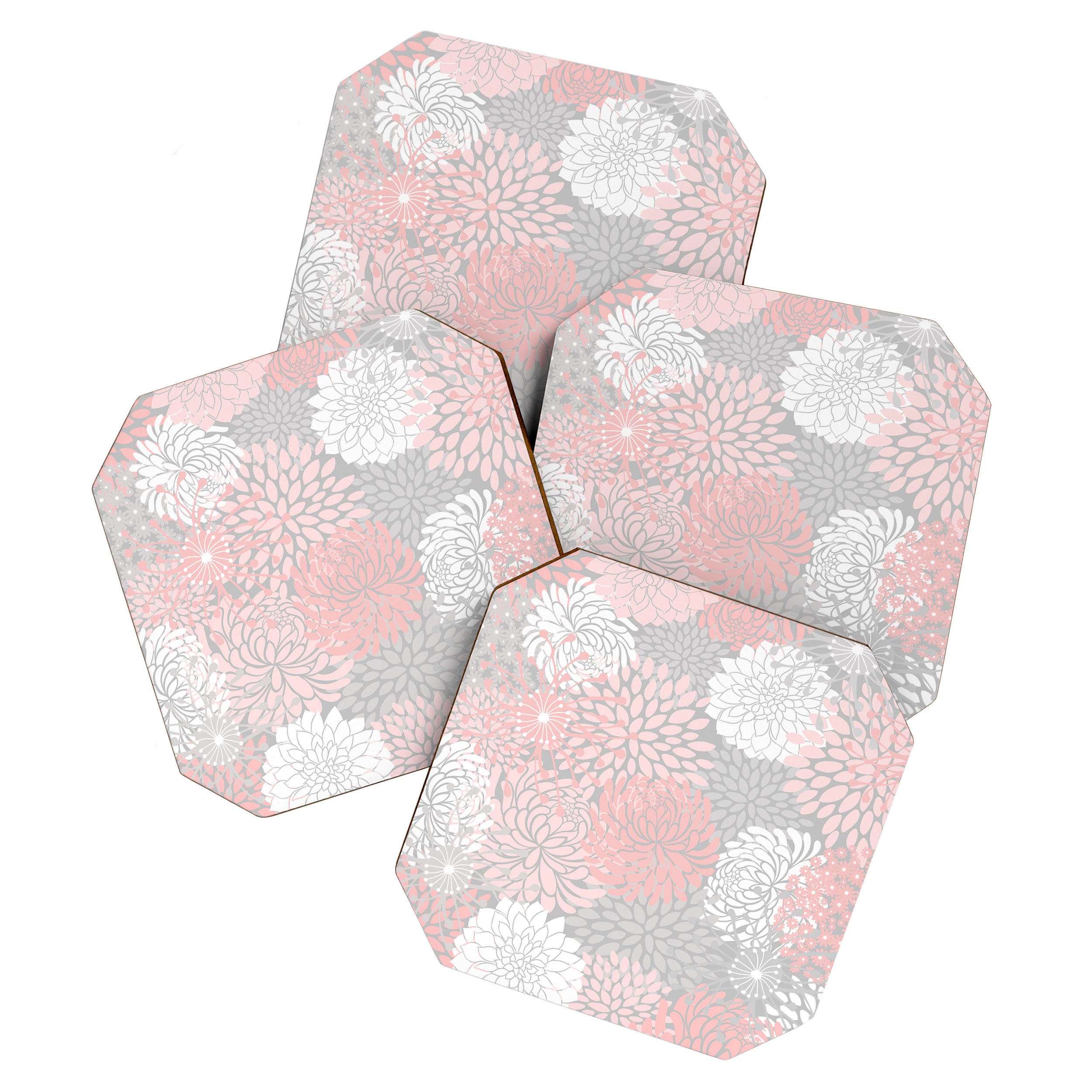 Festive, Floral Prints, Bloom Mix, White and Pink on Grey Coaster Gallery Image 1