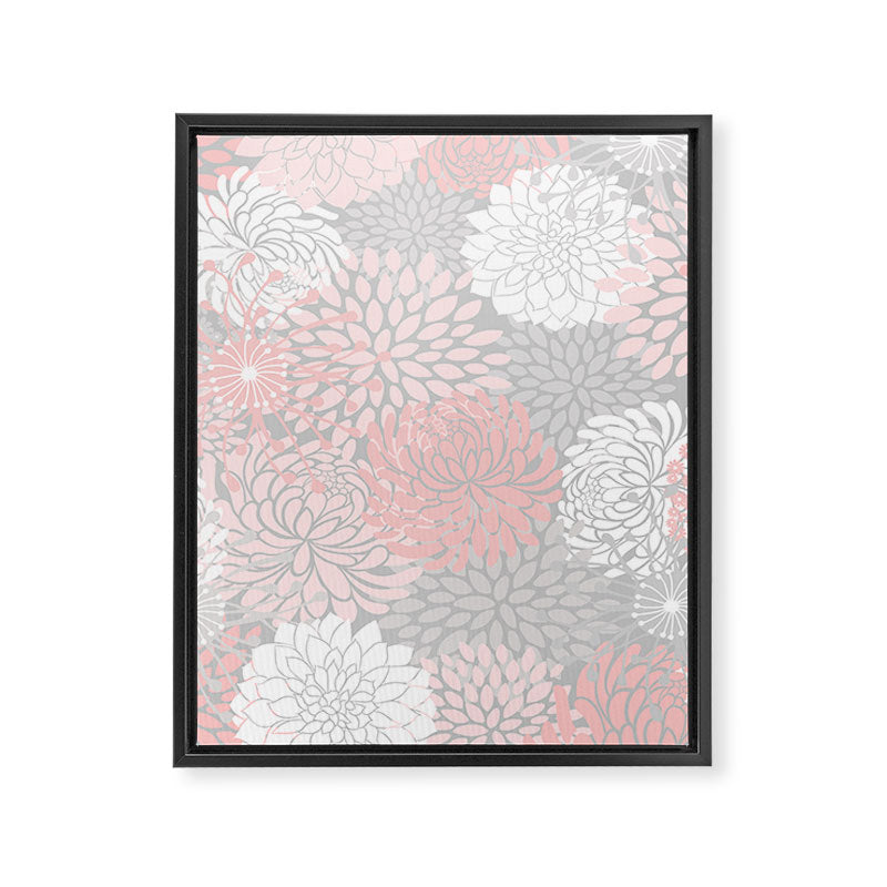 Festive, Floral Prints, Bloom Mix, White and Pink on Grey Framed Canvas Print Gallery Image 8
