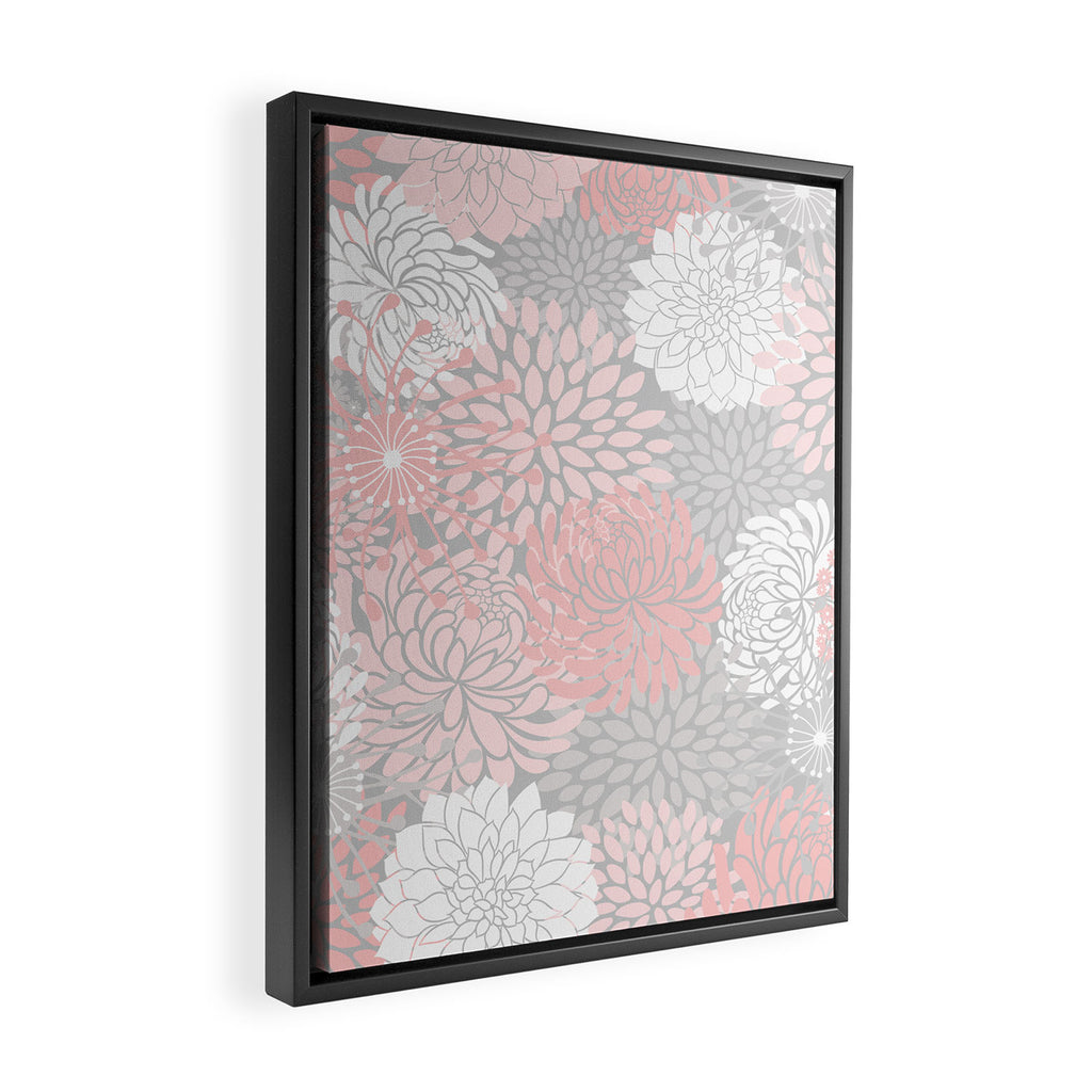 Festive, Floral Prints, Bloom Mix, White and Pink on Grey Framed Canvas Print Gallery Image 2
