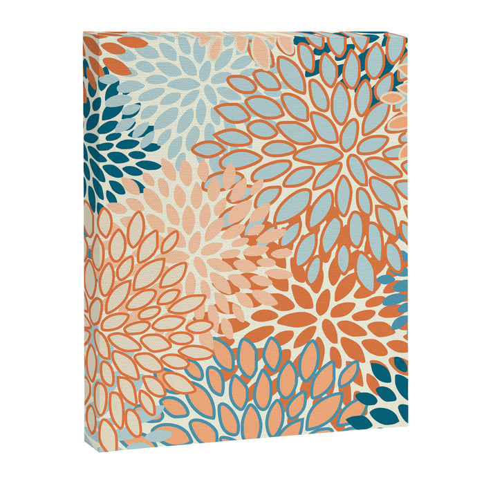 Festive, Floral Prints, Blooms, Orange, Teal Canvas Print Gallery Image 1