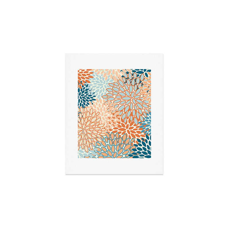 Festive, Floral Prints, Blooms, Orange, Teal Art Print Gallery Image 1