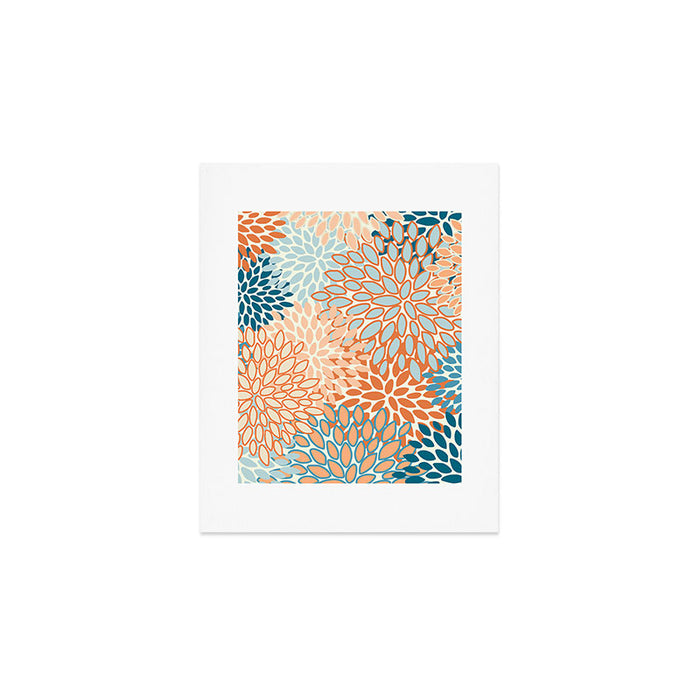 Festive, Floral Prints, Blooms, Orange, Teal Art Print Gallery Image 1