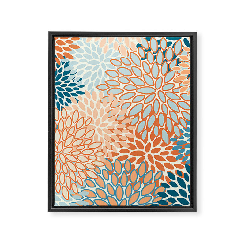 Festive, Floral Prints, Blooms, Orange, Teal Framed Canvas Print Gallery Image 8