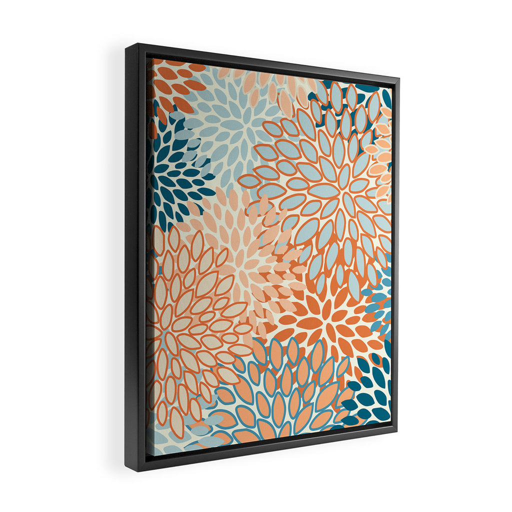 Festive, Floral Prints, Blooms, Orange, Teal Framed Canvas Print Gallery Image 2