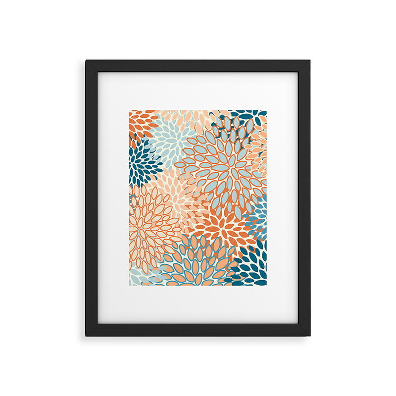 Festive, Floral Prints, Blooms, Orange, Teal Framed Art Print Gallery Image 6