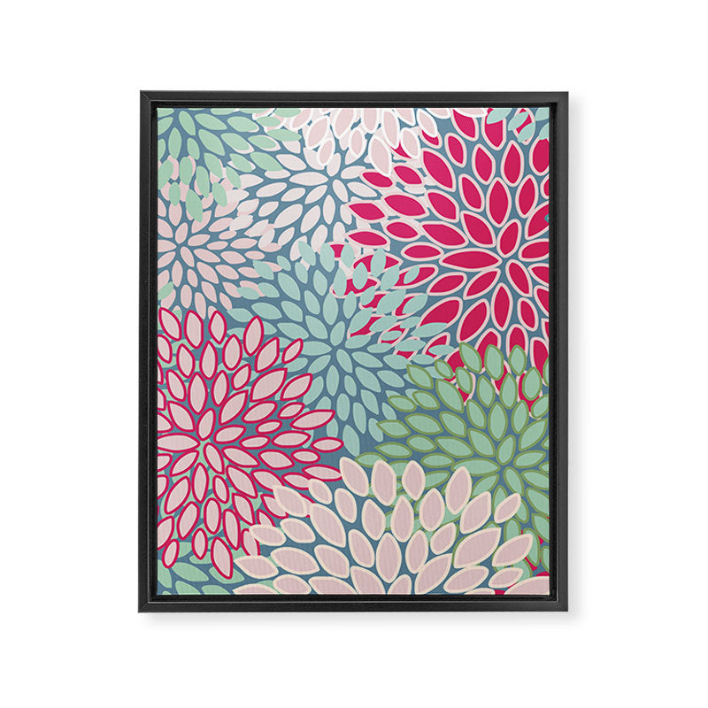 Festive, Floral Prints, Bright Pink, Teal and Green Framed Canvas Print Gallery Image 8