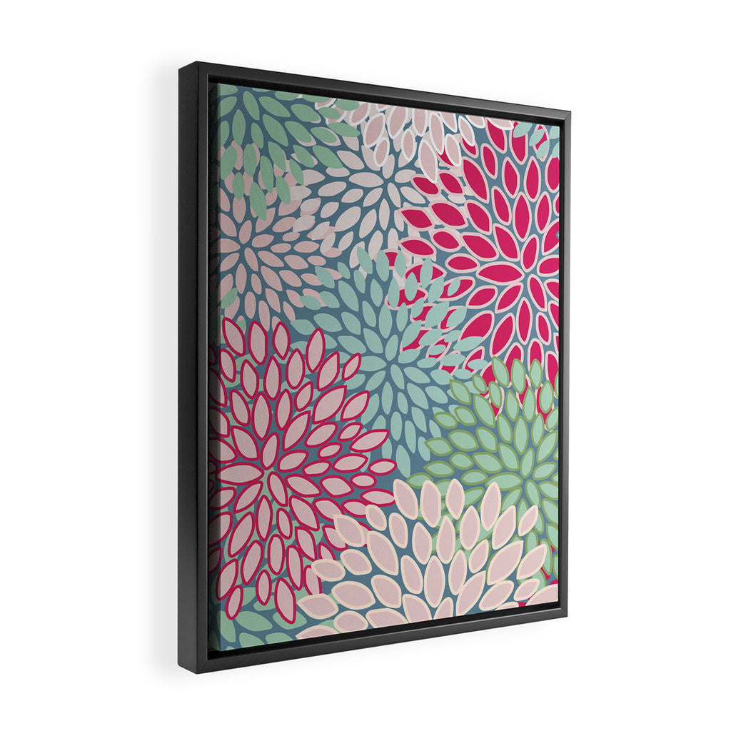 Festive, Floral Prints, Bright Pink, Teal and Green Framed Canvas Print Gallery Image 2