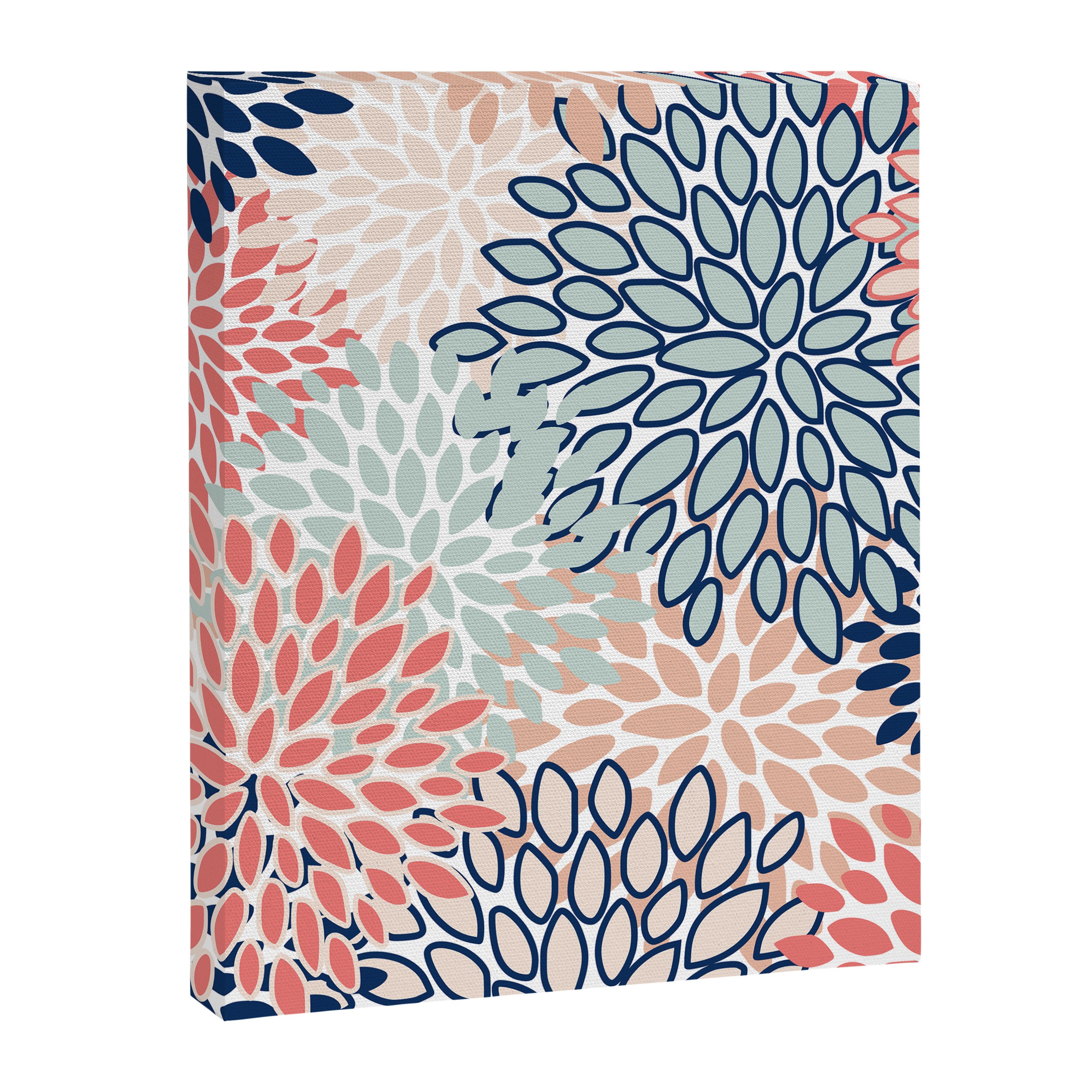 Festive, Floral Prints, Coral, Navy, Aqua Canvas Print Gallery Image 8