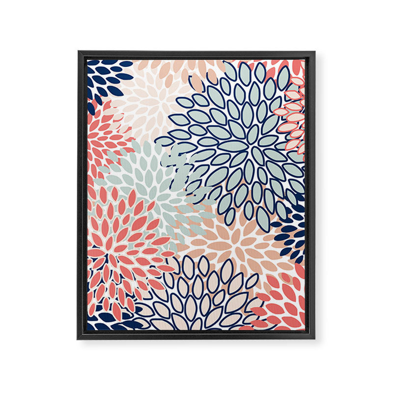 Festive, Floral Prints, Coral, Navy, Aqua Framed Canvas Print Gallery Image 8