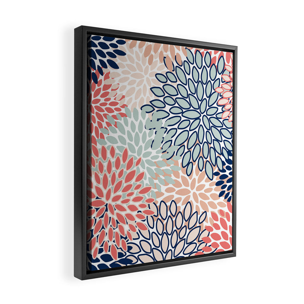 Festive, Floral Prints, Coral, Navy, Aqua Framed Canvas Print Gallery Image 2
