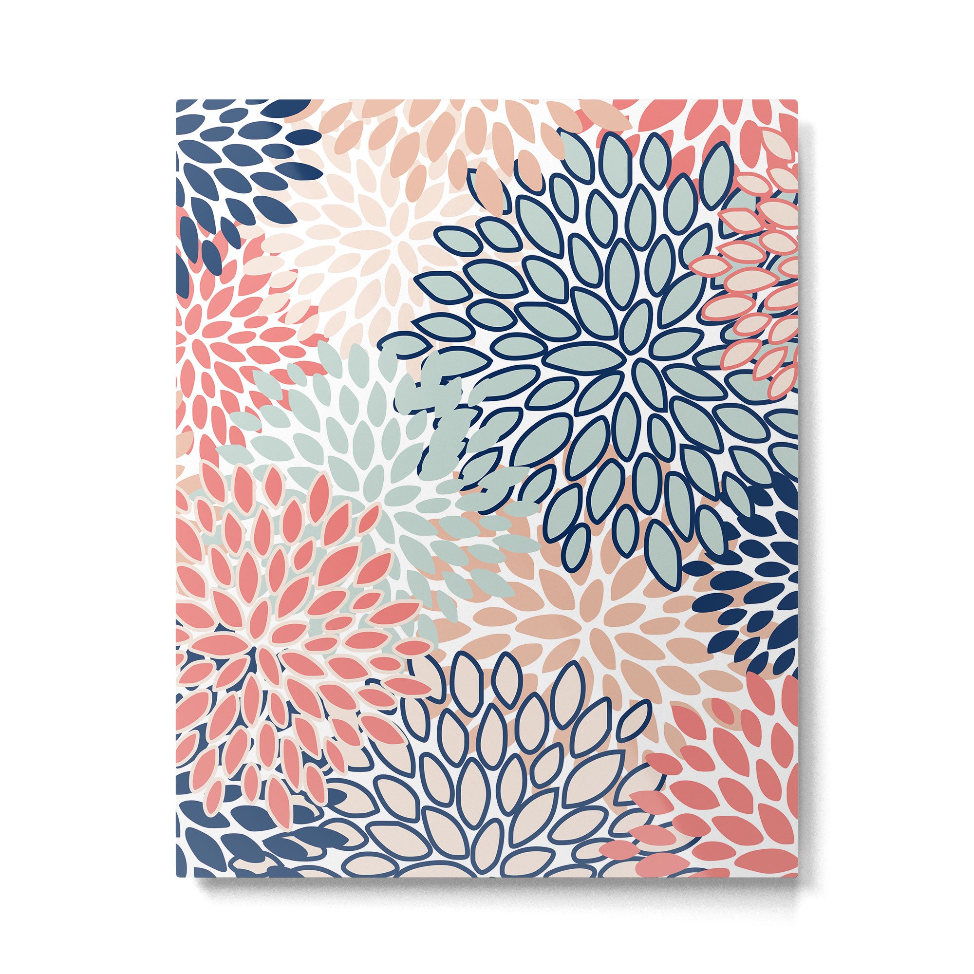 Festive, Floral Prints, Coral, Navy, Aqua Metal Print Gallery Image 6