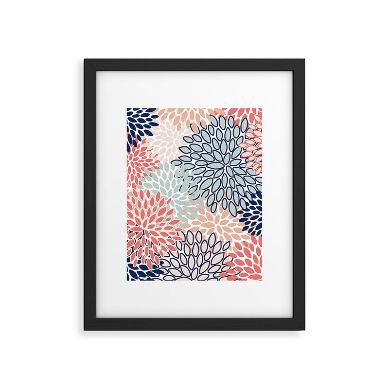 Festive, Floral Prints, Coral, Navy, Aqua Framed Art Print Gallery Image 6