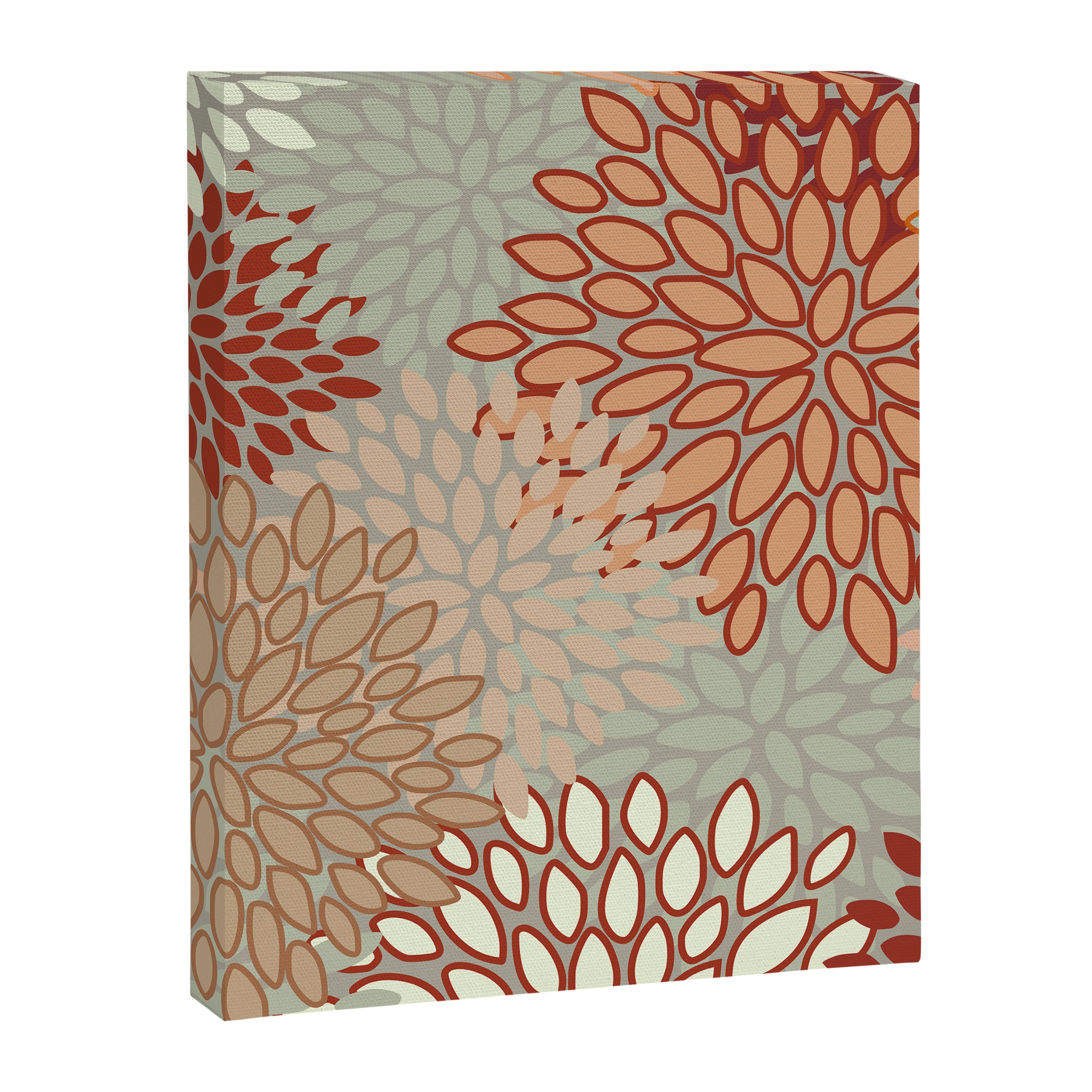 Festive, Floral Prints, Green, Terracotta, Red, Coloured Prints Canvas Print Gallery Image 8