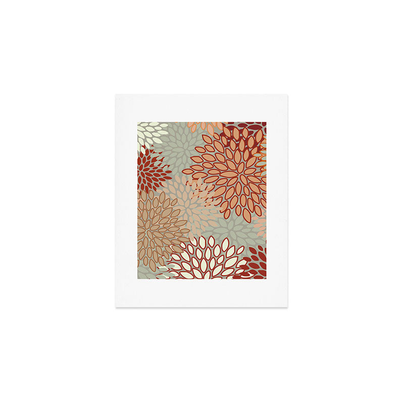 Festive, Floral Prints, Green, Terracotta, Red, Coloured Prints Art Print Gallery Image 1