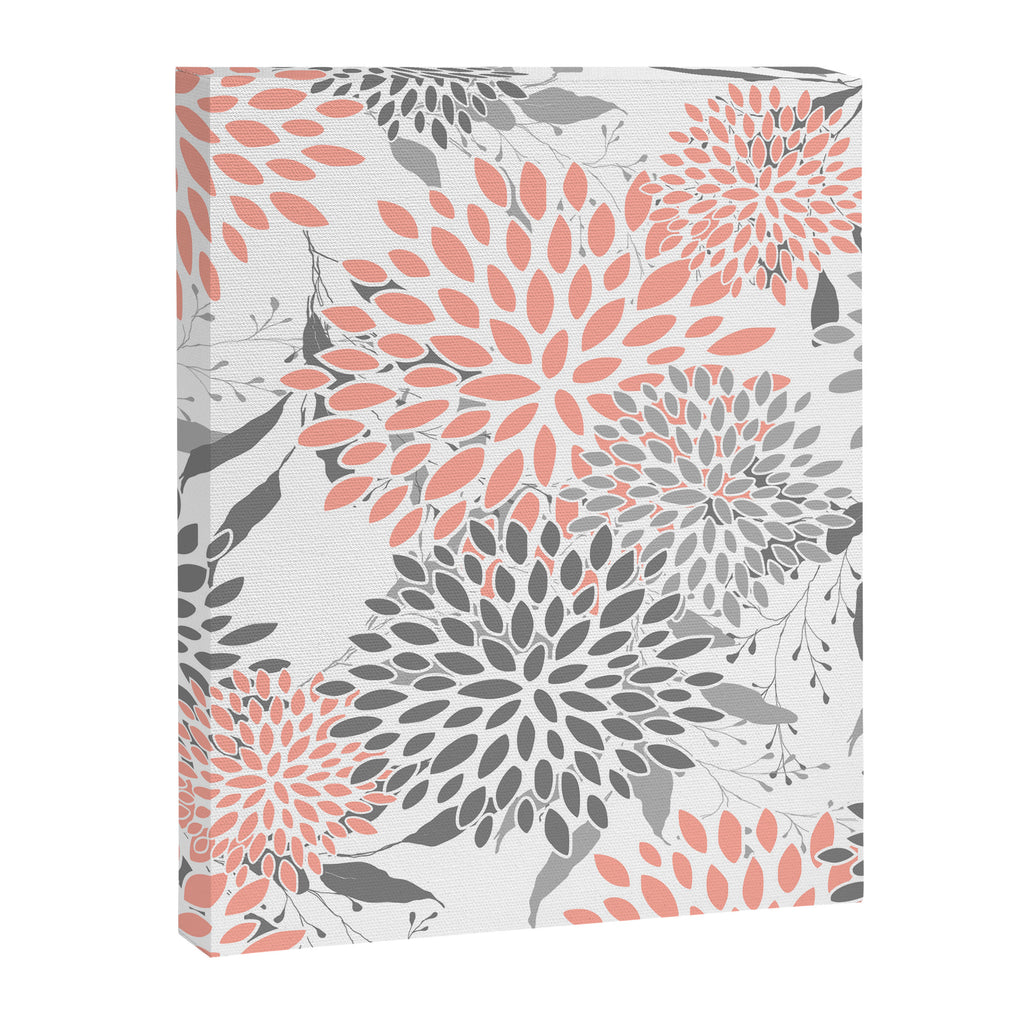 Festive, Floral Prints, Leaves and Blooms, Coral and Gray Canvas Print Gallery Image 8