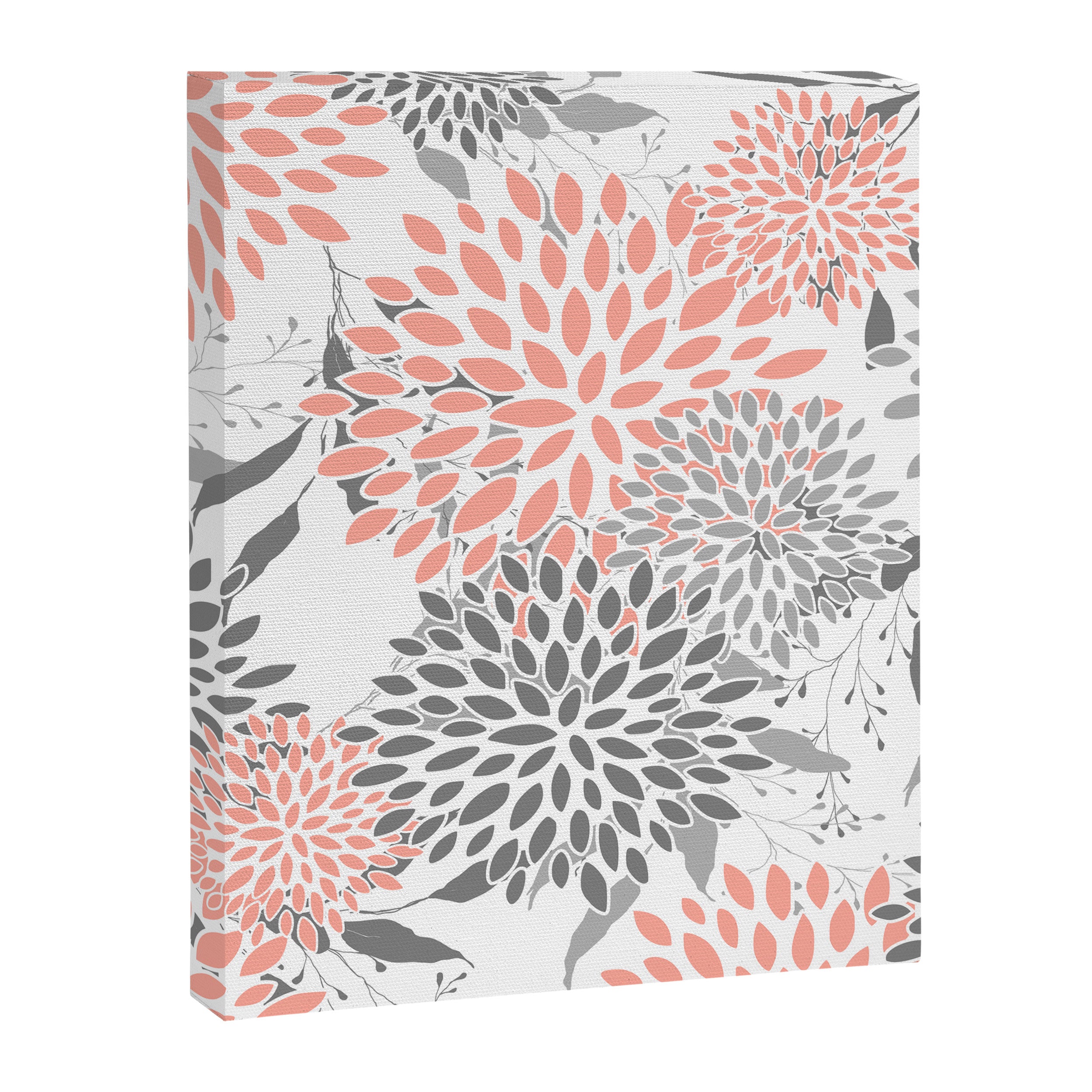 Festive, Floral Prints, Leaves and Blooms, Coral and Gray Canvas Print Gallery Image 8