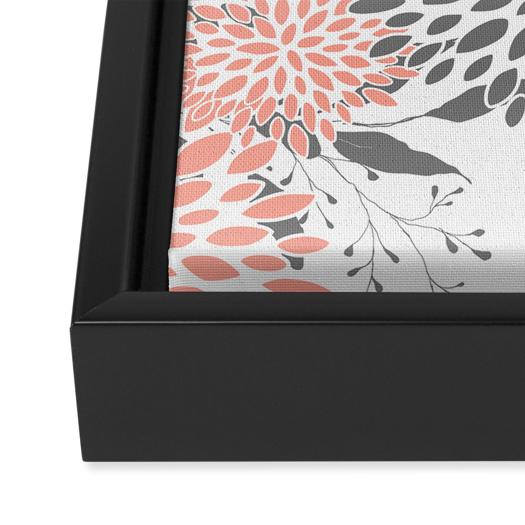 Festive, Floral Prints, Leaves and Blooms, Coral and Gray Framed Canvas Print Gallery Image 3