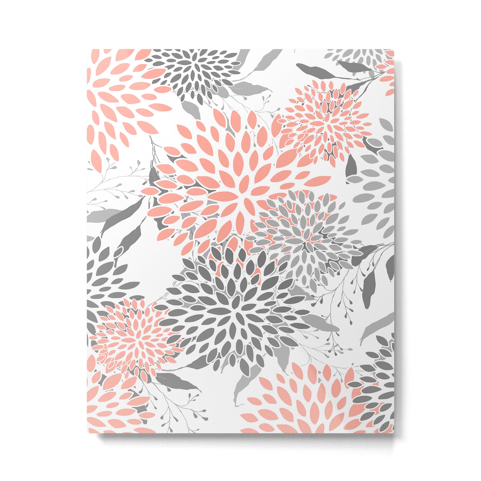 Festive, Floral Prints, Leaves and Blooms, Coral and Gray Metal Print Gallery Image 6