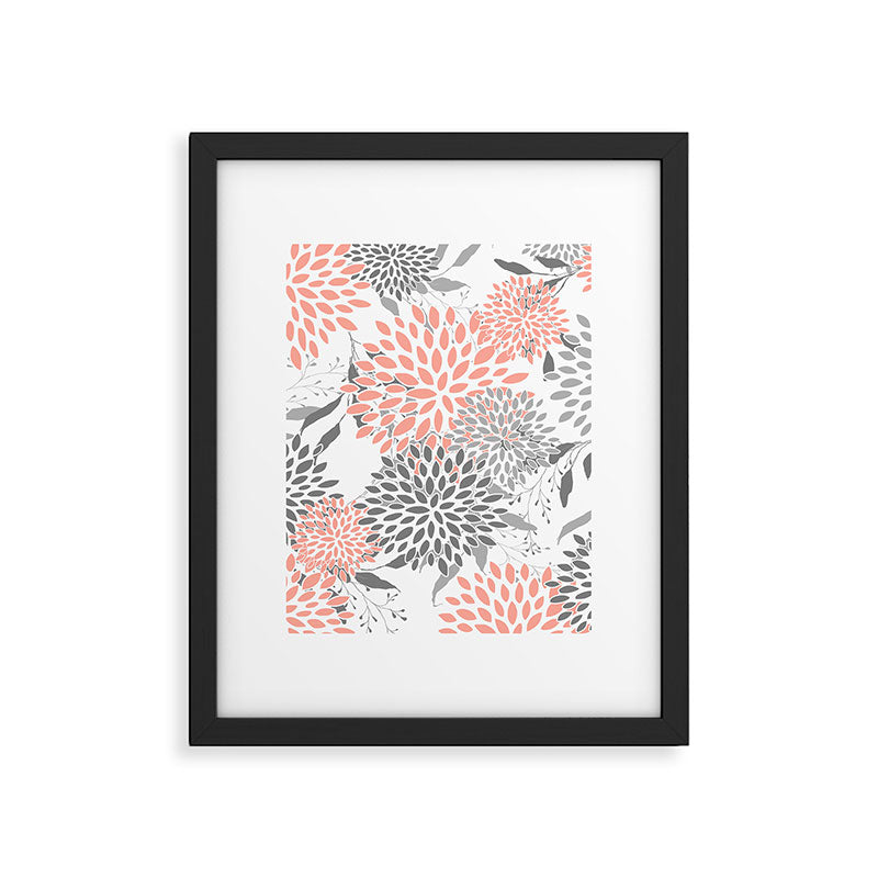 Festive, Floral Prints, Leaves and Blooms, Coral and Gray Framed Art Print Gallery Image 6